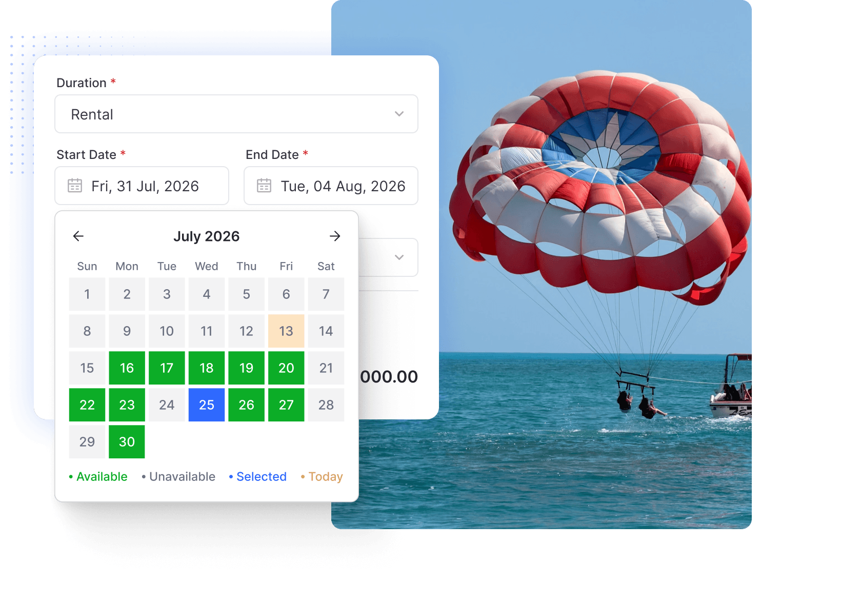Parasailing booking software
